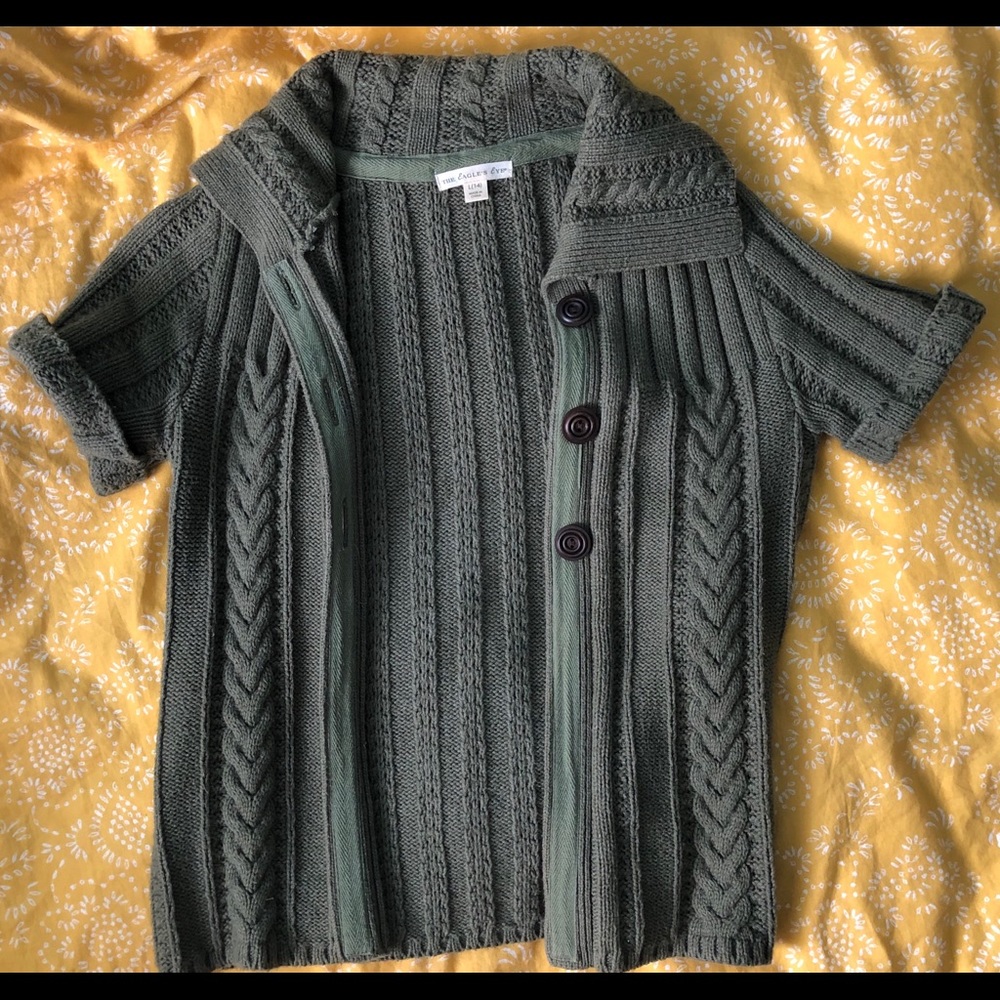 Green knit button up jacket cardigan